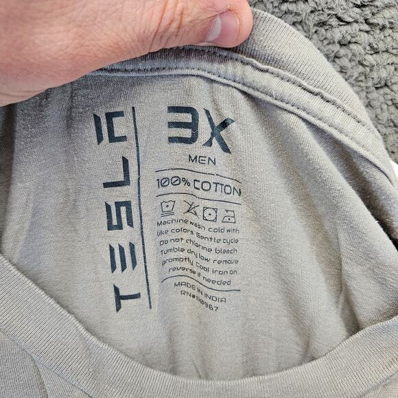 Tesla T-Shirt Mens Size 3X Gray Cotton Short Sleeve Crewneck Tee - Picture 5 of 8